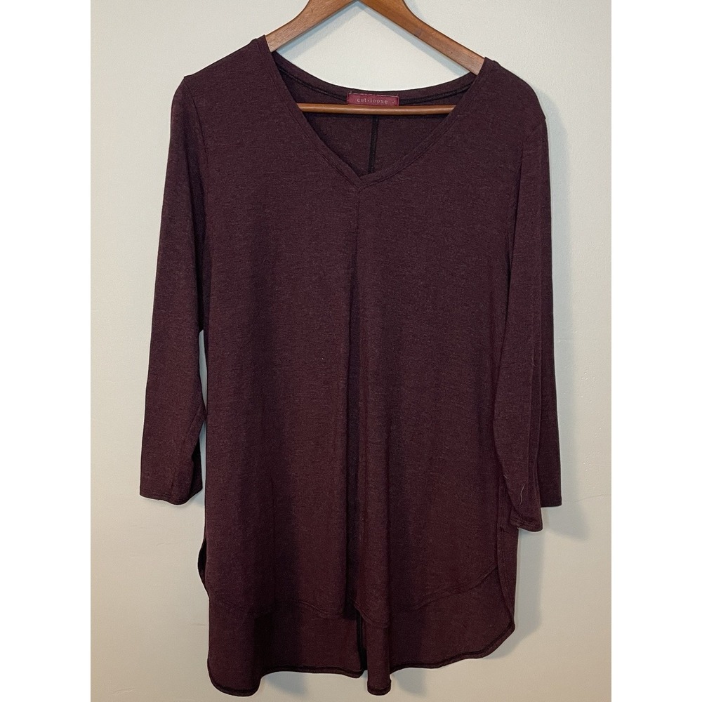 Cut Loose Tunic Woman Size L Maroon‎ A-Line Long Sleeve Lagenlook